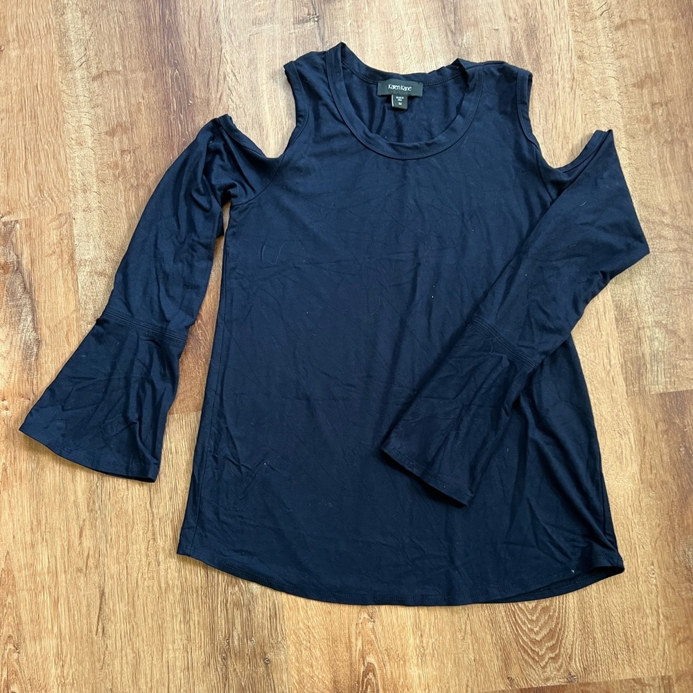 Navy long sleep drop shoulder flare sleeve top